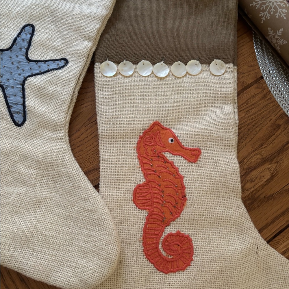 Set of 3 Coastal Christmas Holiday Stockings